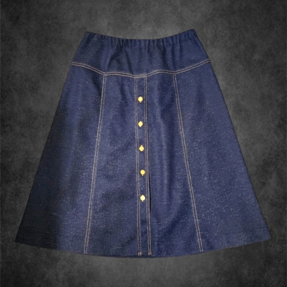 Vintage Graff Californiawear Blue Faux Denim A-Line Midi Skirt – Sz L/XL - Picture 3 of 10